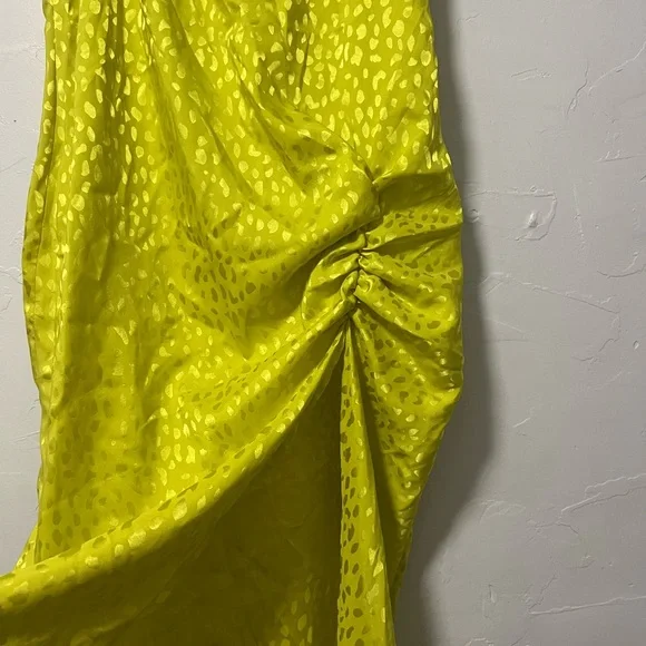 Neon Green Satin Midi Dress Leopard Print - Picture 4 of 5
